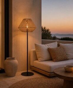 Lampadaire DARSON en Corde Naturelle & Métal Noir – Design Stable & Moderne