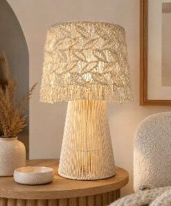 Lampe à poser MAKU en Macramé Blanc Cassé – Design Bohème Chic