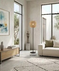 Lampadaire “Sahara” Design Artisanal en Jute Naturel & Métal Noir – 160 cm