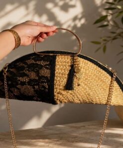 Sac à main demi-lune "Charme Bohème" – Allure Paille & Dentelle