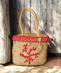 Panier de plage tressé chic - Corail et Coquillages
