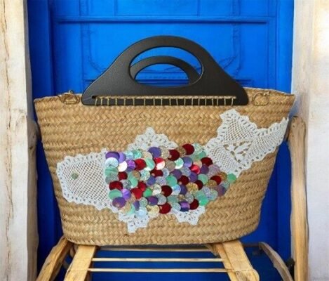 Sac Cabas Estival en Paille – Motif Poisson Bohème-Chic