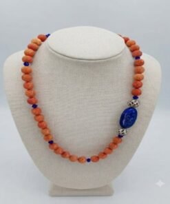 Collier artisanal Rivage Méditerranéen en perles orange et lapis-lazuli